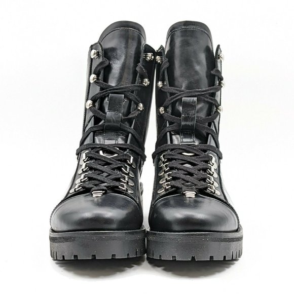 All Saints Franka Women Black Lace Up Leather Hiking Boots Sz EUR